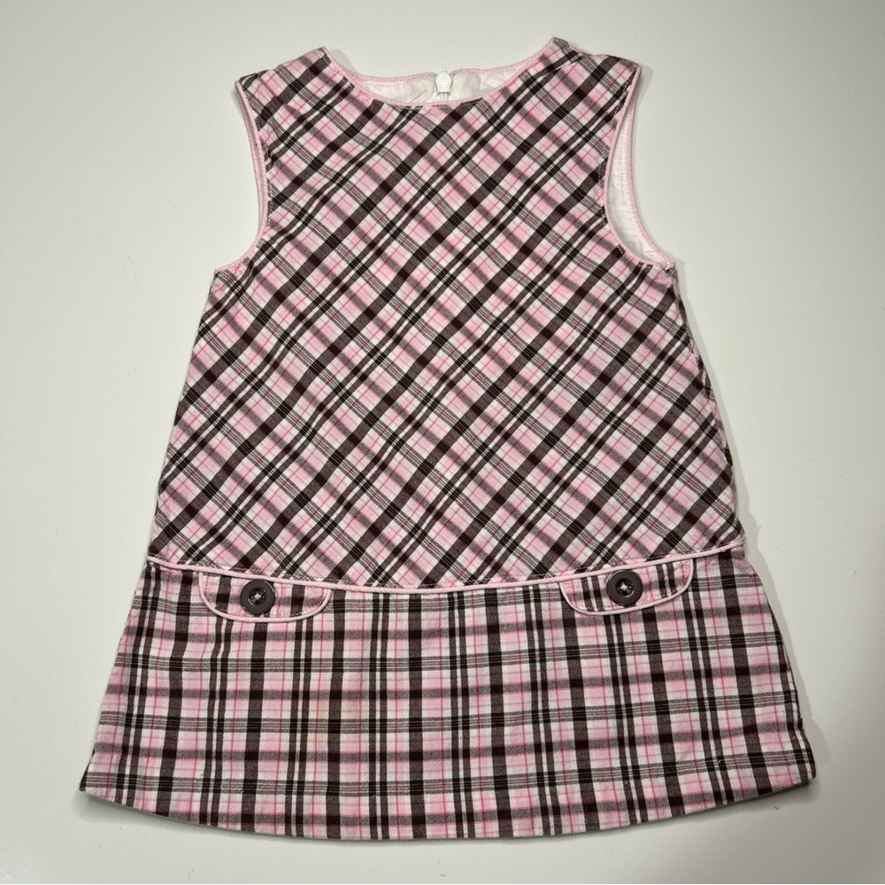 VINTAGE Strasburg Two Piece Dress Girls 18 Months Pink Blouse Pink Brown Plaid - Picture 3 of 13